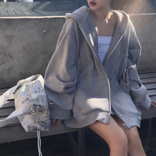Autumn Winter Thickened Fleece Sweatshirt for Women New Trendy Ins Style Hooded Student Korean Loose Baseball Jacket Coat